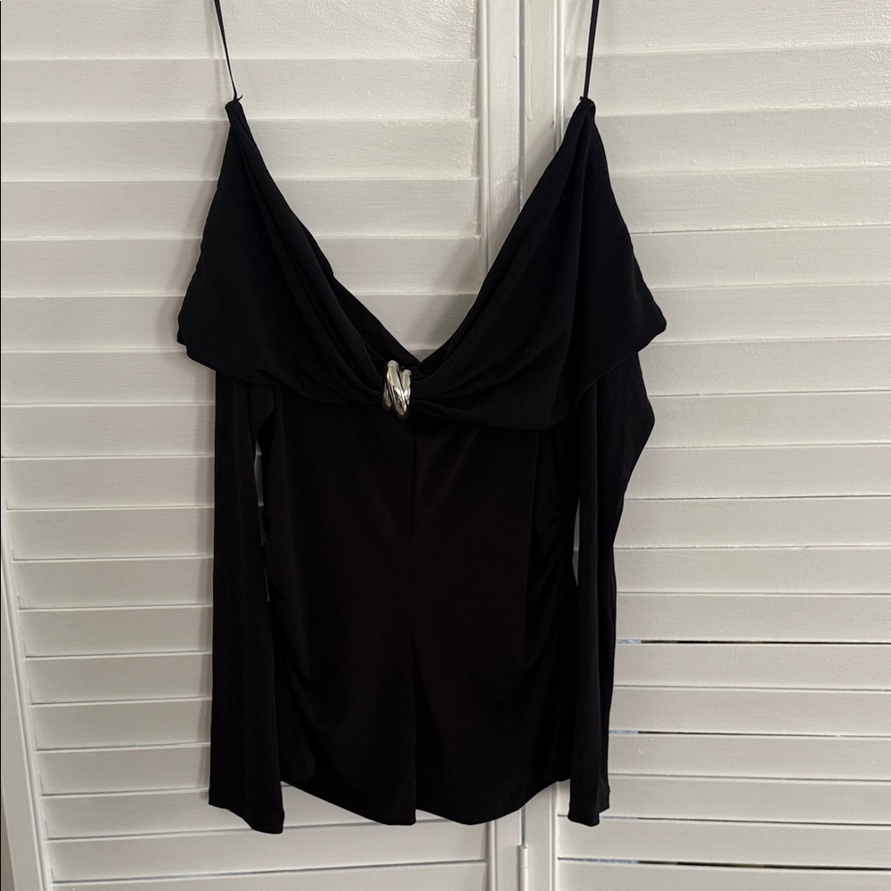 Mango strapless off the shoulder long sleeve top with metallic detail size Large